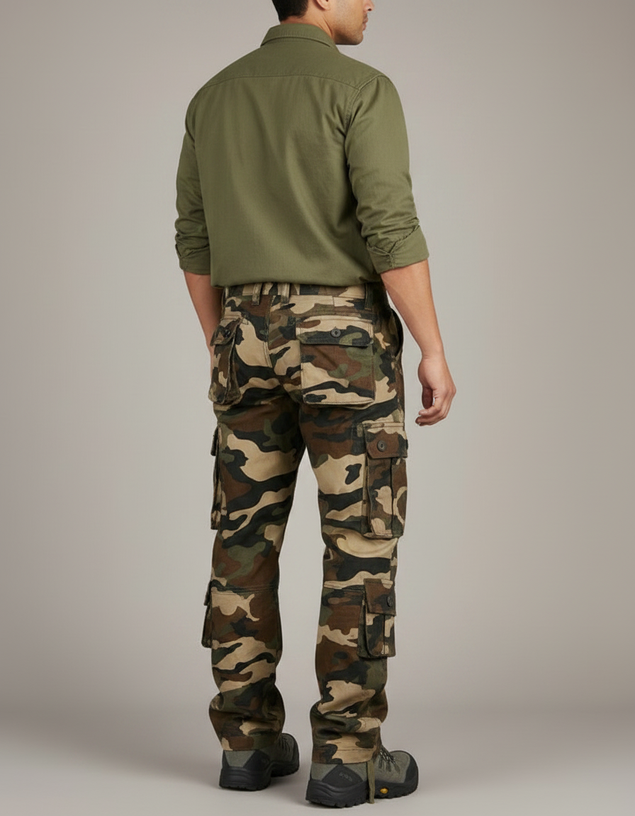 Pantalon Parachute Camouflage Militaire Cargo Ample Coton - Multicolore - vue 2