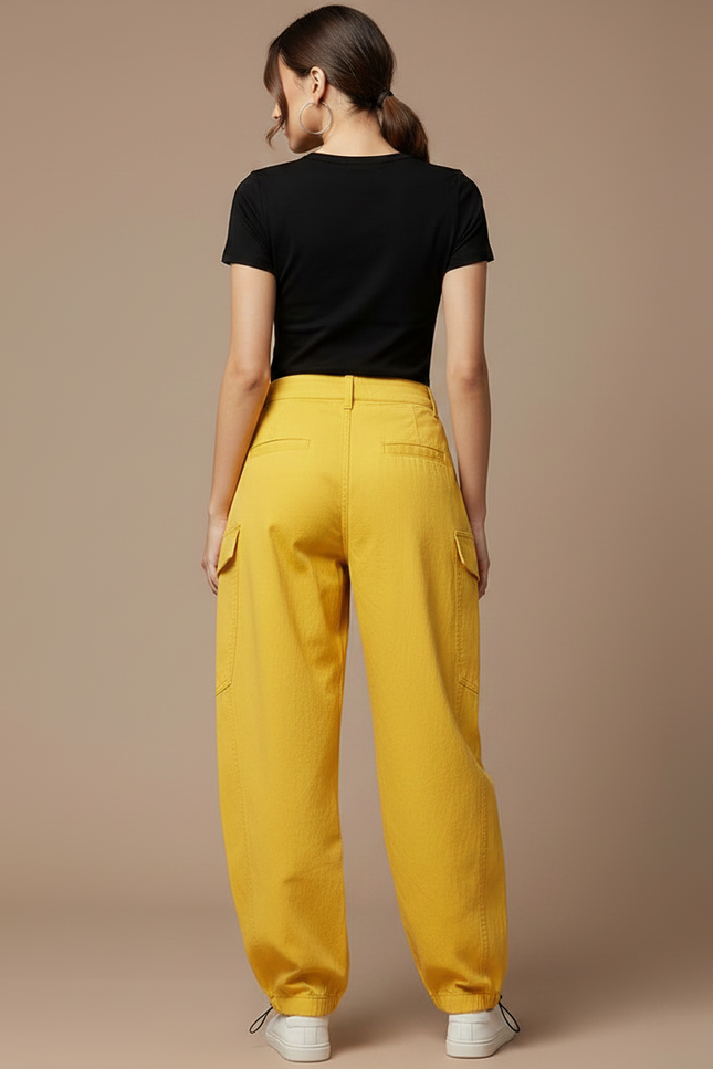 Pantalon Parachute Jaune Cargo Ample Femme Décontracté - Toile - vue 2