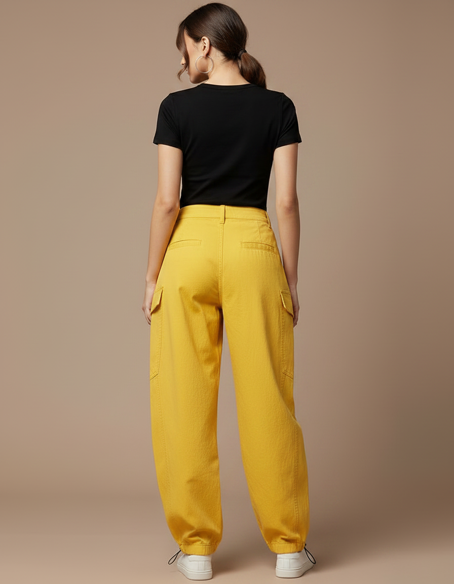 Pantalon Parachute Jaune Cargo Ample Femme Décontracté - Toile - vue 2