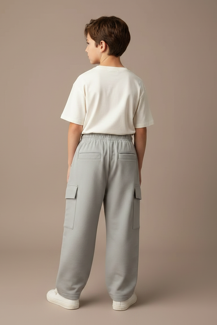 Pantalon Parachute Gris Ample Cargo Garçon Molleton - vue 2