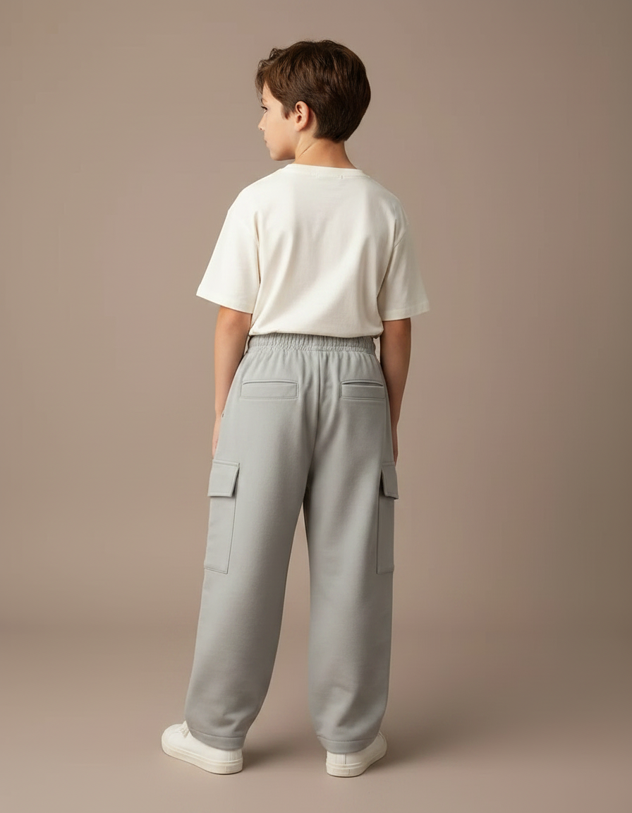 Pantalon Parachute Gris Ample Cargo Garçon Molleton - vue 2