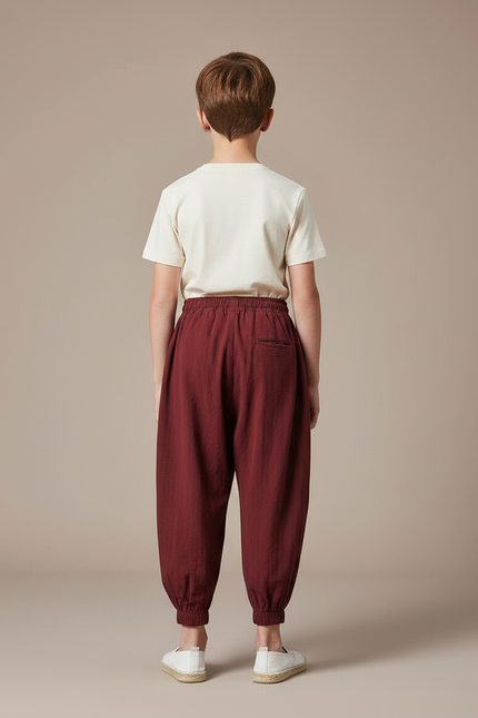 Pantalon Parachute Bordeaux Ample Coton Enfant - vue 2