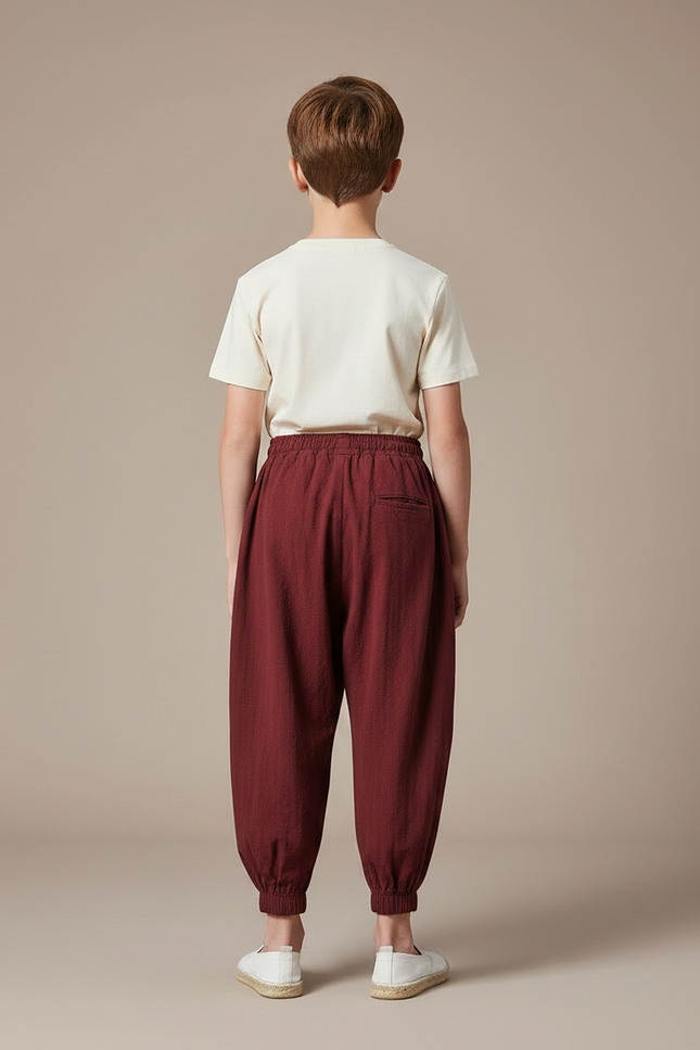 Pantalon Parachute Bordeaux Ample Coton Enfant - vue 2