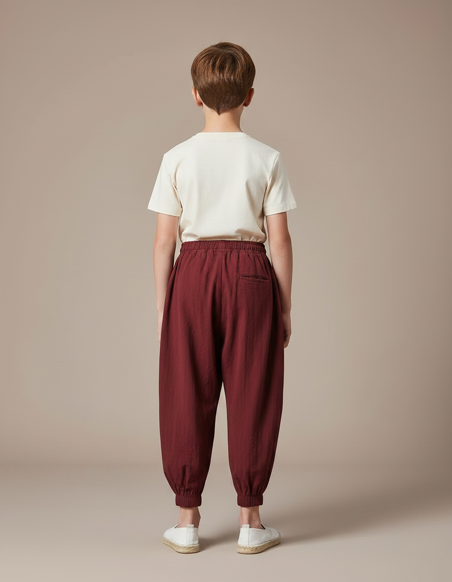 Pantalon Parachute Bordeaux Ample Coton Enfant - vue 2
