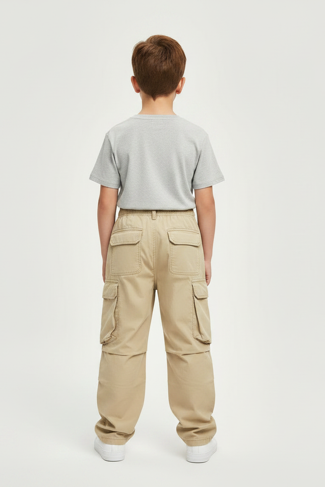 Pantalon Parachute Kaki Cargo Coton Ample Enfant - vue 2