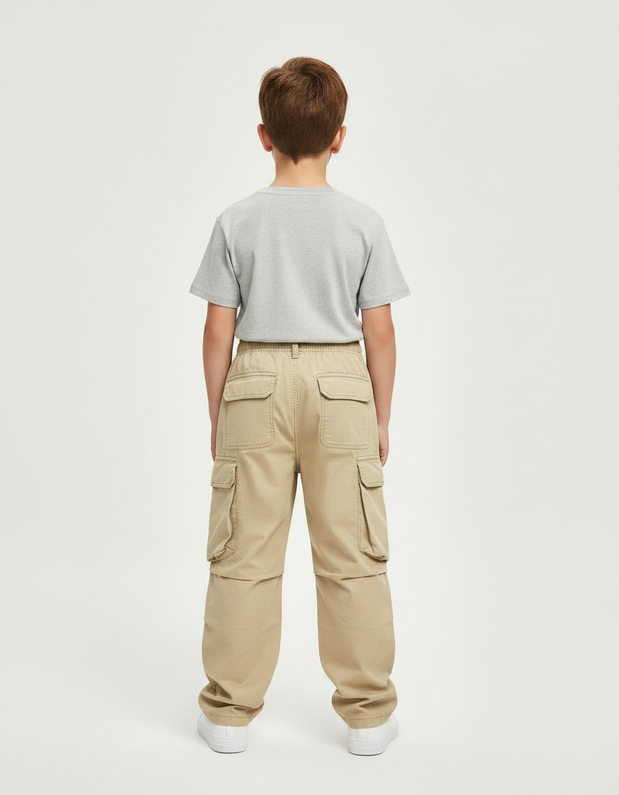 Pantalon Parachute Kaki Cargo Coton Ample Enfant - vue 2