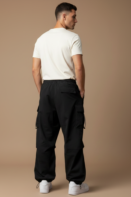 Pantalon Parachute Noir Ample Décontracté Urbain Homme - Polyester - vue 2