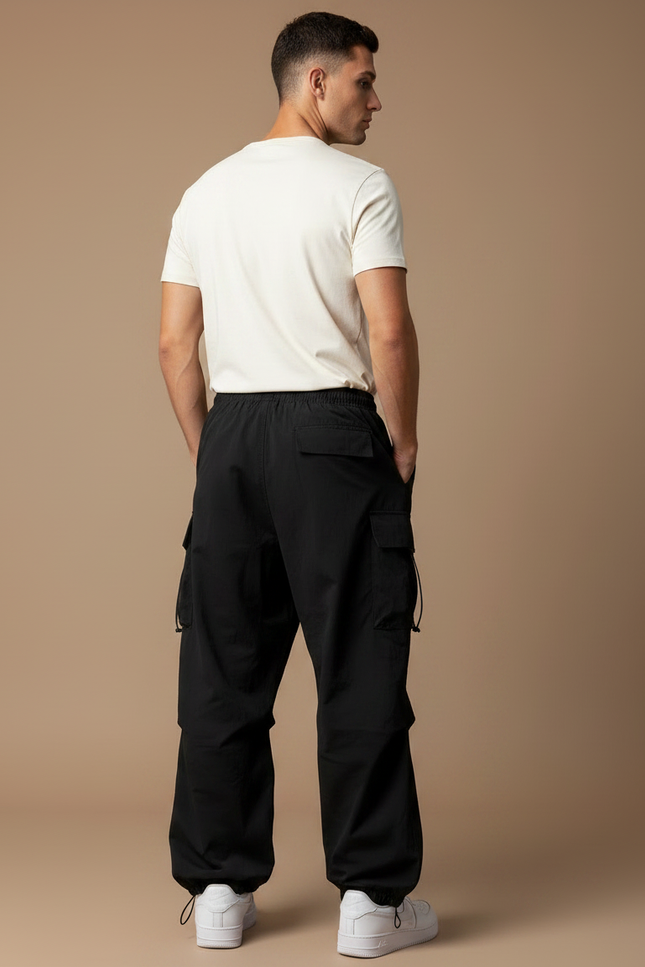 Pantalon Parachute Noir Ample Décontracté Urbain Homme - Polyester - vue 2