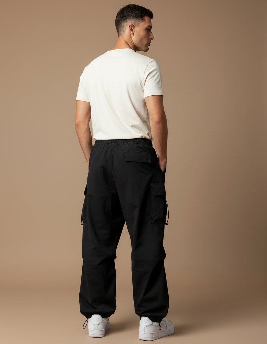 Pantalon Parachute Noir Ample Décontracté Urbain Homme - Polyester - vue 2