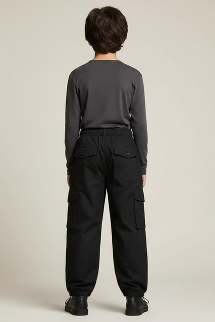 Pantalon Parachute Garçon Noir Resserré Aux Chevilles - Polyester - vue 2