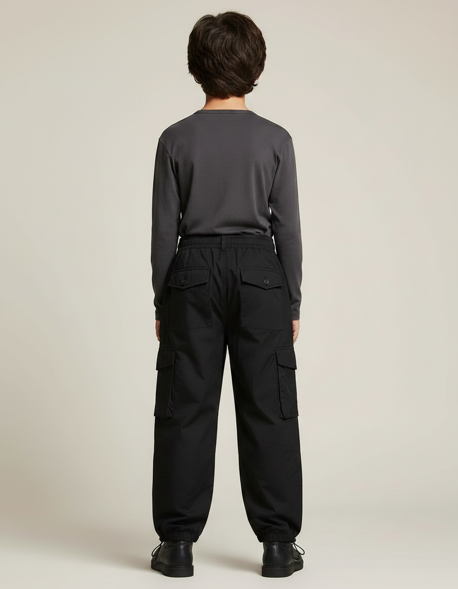 Pantalon Parachute Garçon Noir Resserré Aux Chevilles - Polyester - vue 2