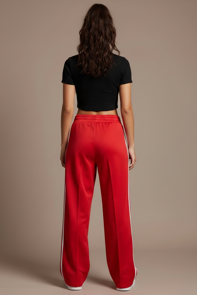 Pantalon Parachute Rouge Ample Rayures Sport Femme - Polyester - vue 2