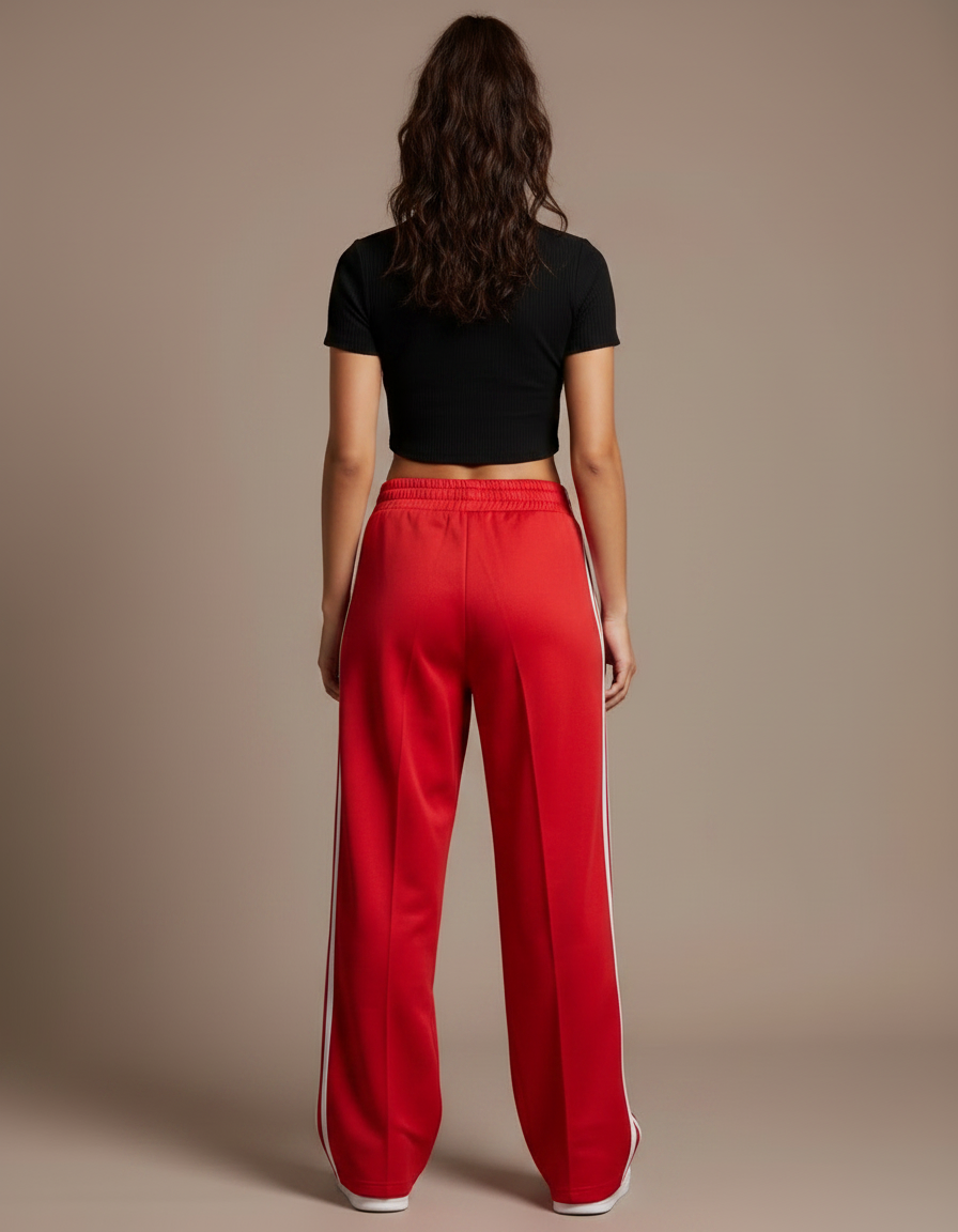 Pantalon Parachute Rouge Ample Rayures Sport Femme - Polyester - vue 2