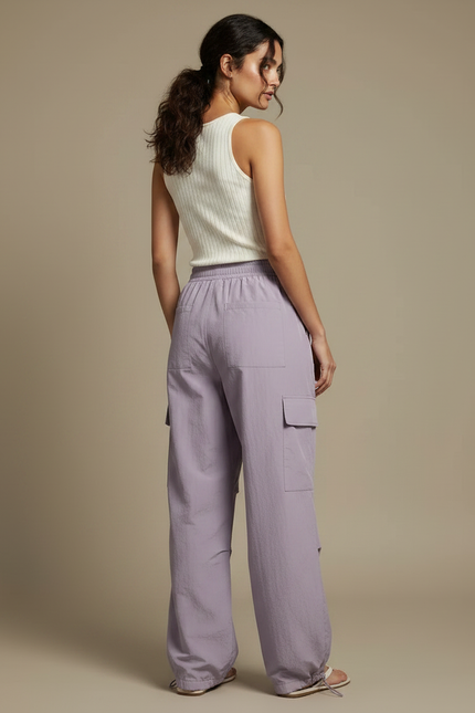 Pantalon Parachute Violet Fluide Cargo Ample Femme - Polyester - vue 2