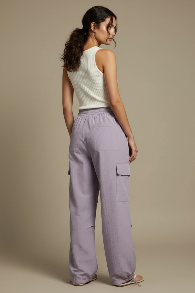 Pantalon Parachute Violet Fluide Cargo Ample Femme - Polyester - vue 2
