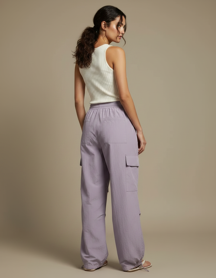 Pantalon Parachute Violet Fluide Cargo Ample Femme - Polyester - vue 2