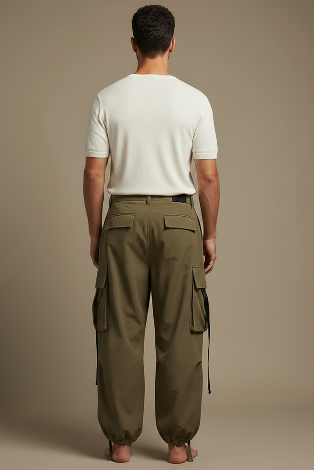 Pantalon Parachute Kaki Ample Streetwear Homme - Polyester - vue 2
