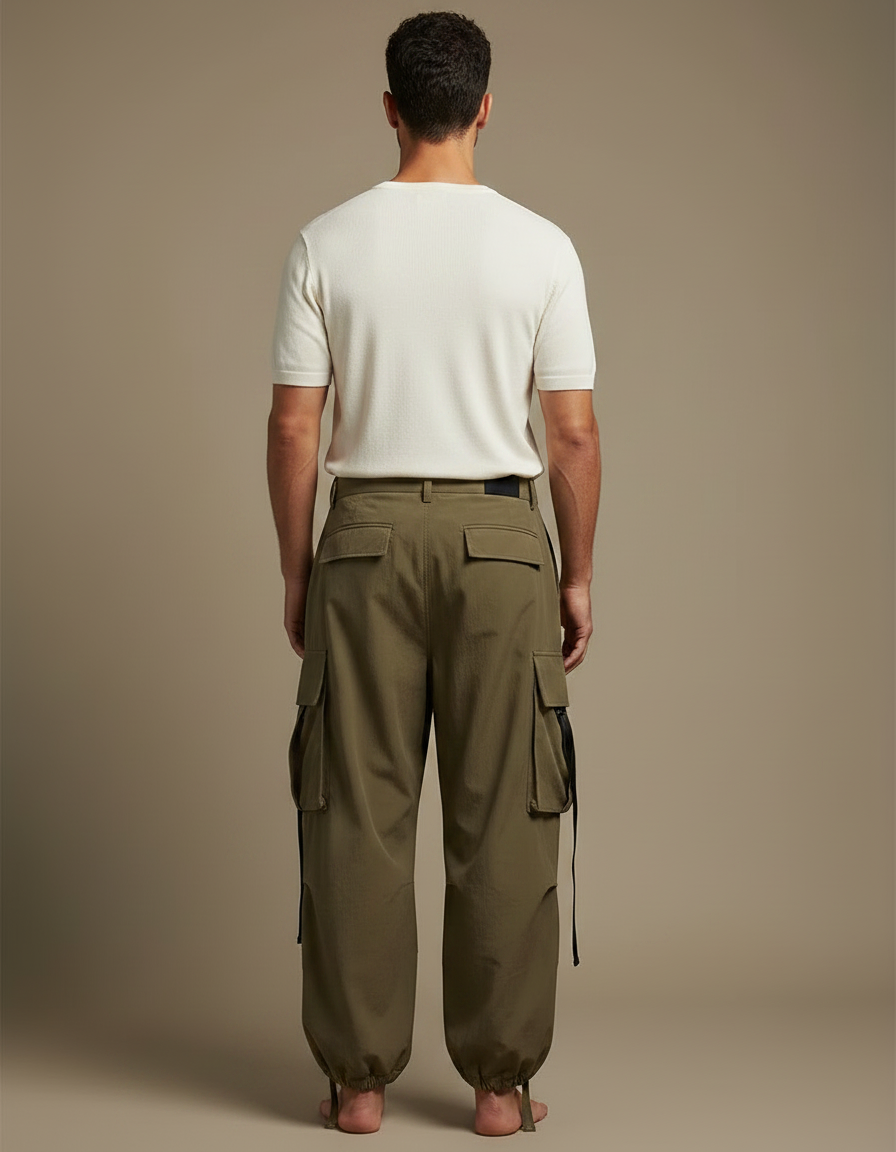 Pantalon Parachute Kaki Ample Streetwear Homme - Polyester - vue 2