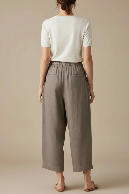 Pantalon Parachute Lin Gris Ample Décontracté Femme - vue 2