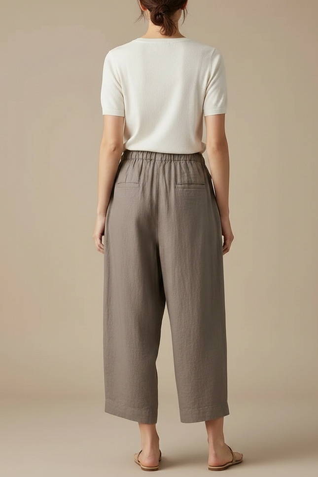 Pantalon Parachute Lin Gris Ample Décontracté Femme - vue 2