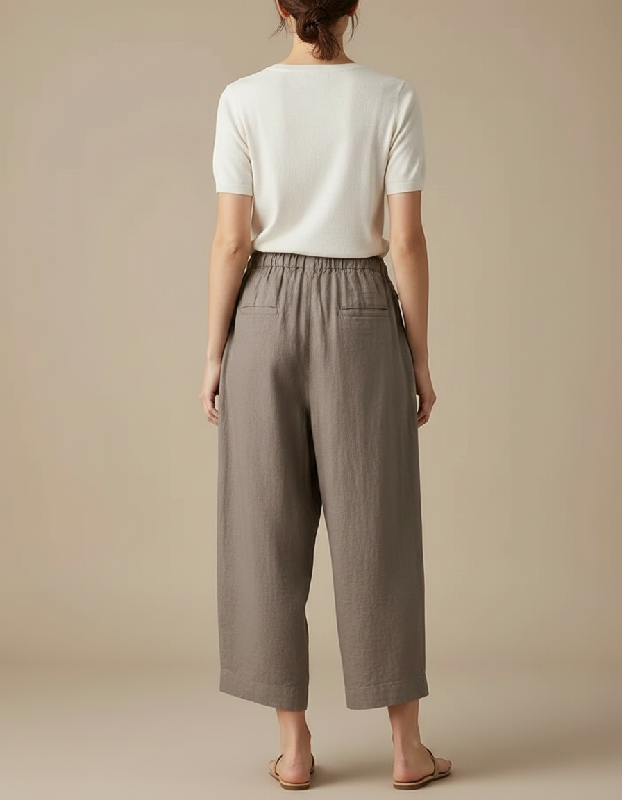 Pantalon Parachute Lin Gris Ample Décontracté Femme - vue 2