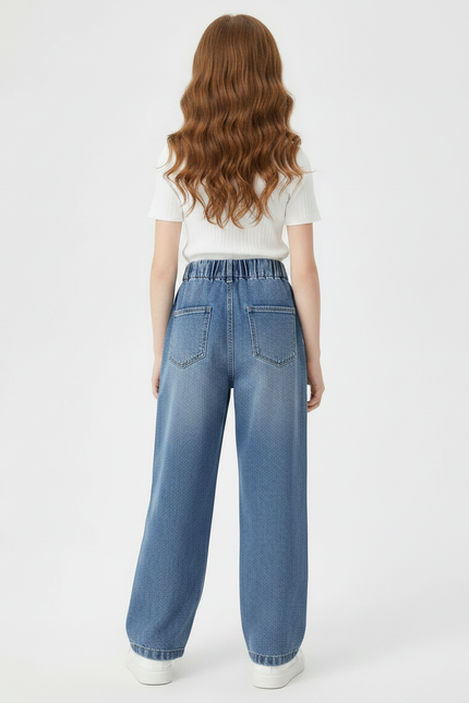 Pantalon Parachute Denim Ample Étoiles Fille Bleu - Jean - vue 2