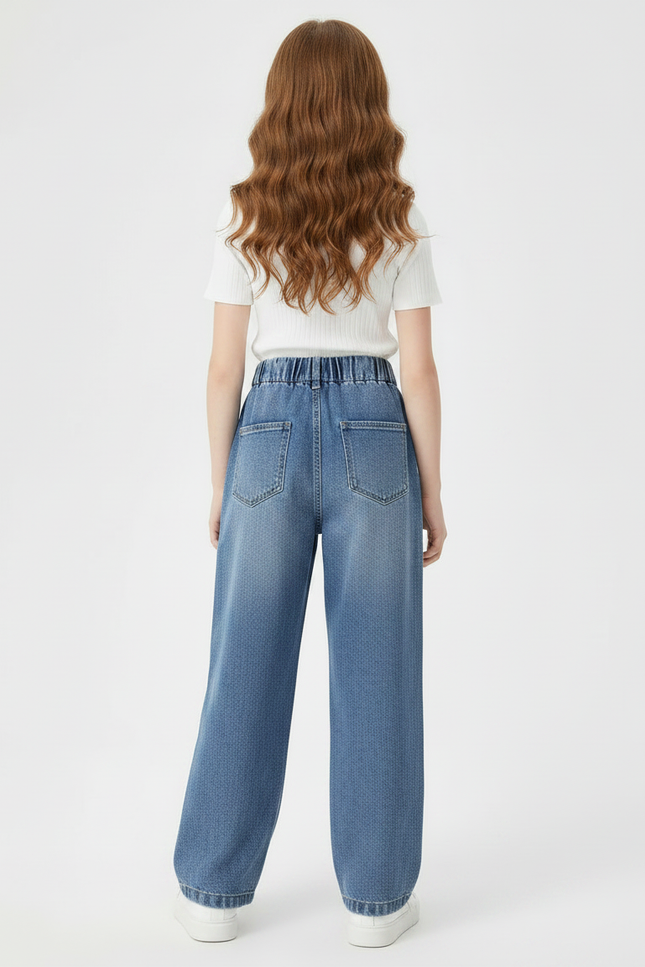 Pantalon Parachute Denim Ample Étoiles Fille Bleu - Jean - vue 2
