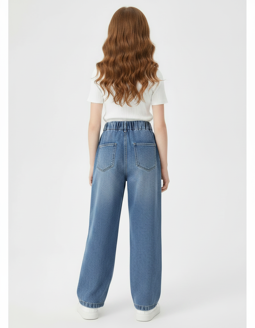Pantalon Parachute Denim Ample Étoiles Fille Bleu - Jean - vue 2