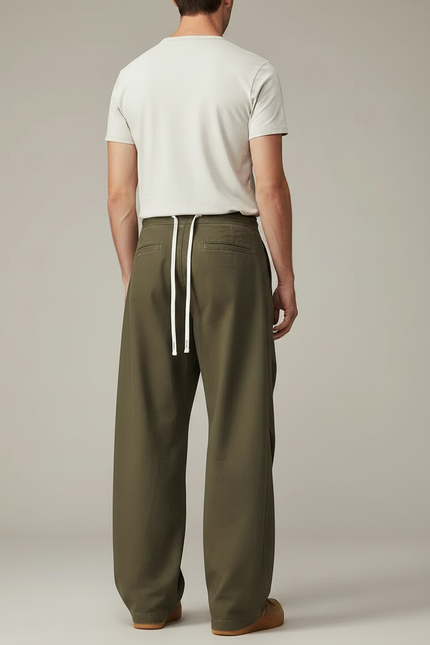 Pantalon Parachute Kaki Ample Cordon Coton Homme - vue 2