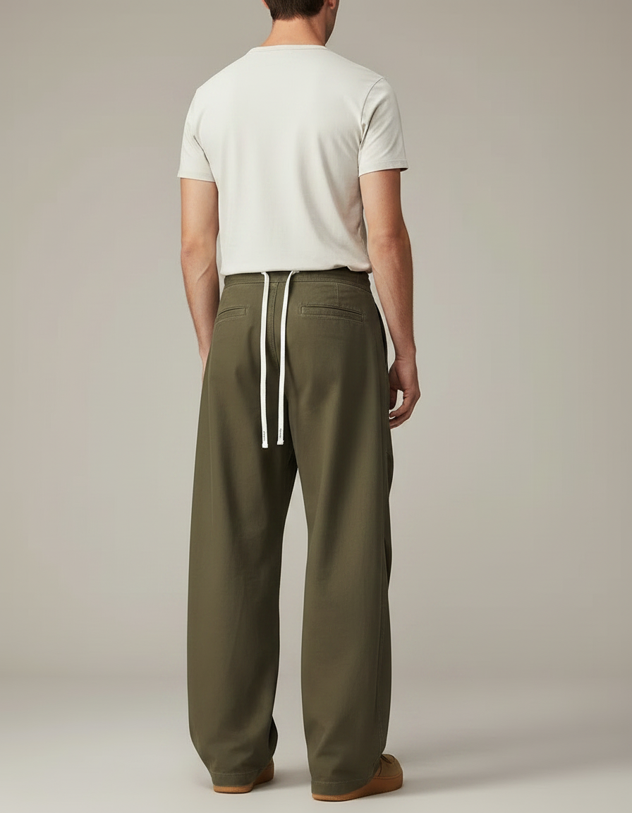 Pantalon Parachute Kaki Ample Cordon Coton Homme - vue 2