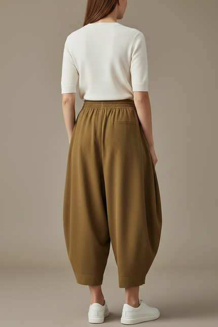 Pantalon Parachute Kaki Ample Coton Décontracté Femme - vue 2