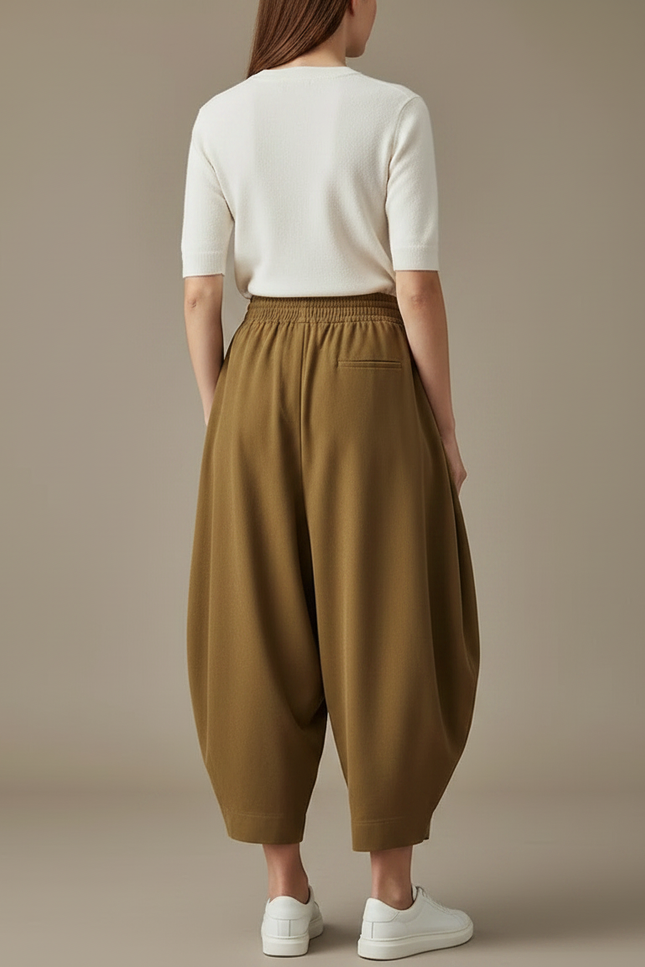 Pantalon Parachute Kaki Ample Coton Décontracté Femme - vue 2