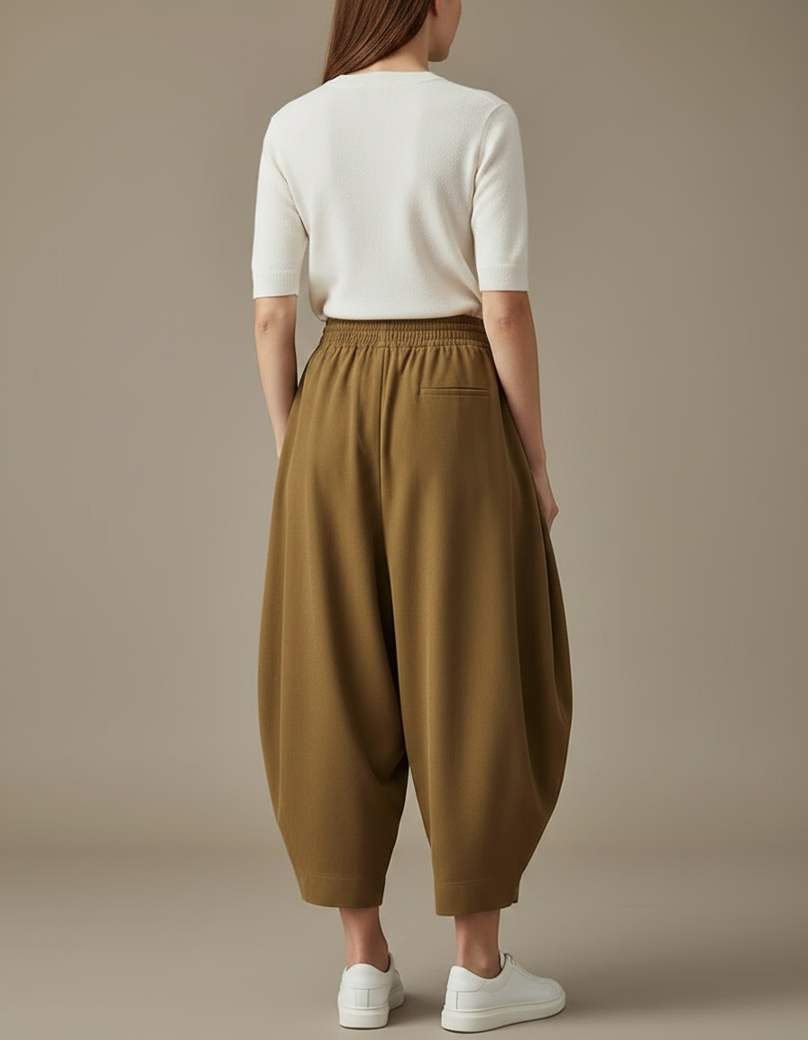 Pantalon Parachute Kaki Ample Coton Décontracté Femme - vue 2