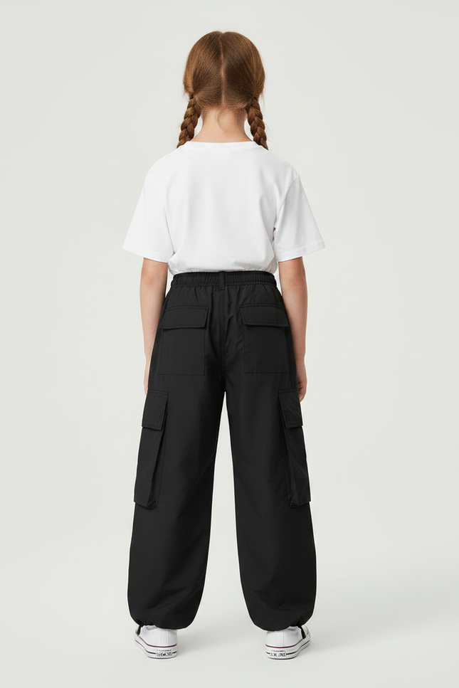 Pantalon Parachute Noir Ample Cargo Décontracté Fille - Polyester - vue 2