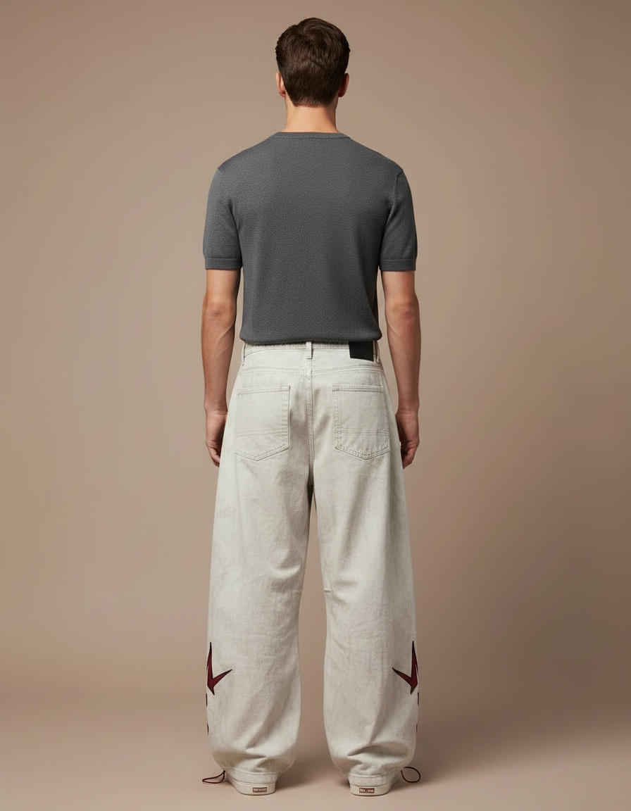 Pantalon Parachute Blanc Cargo Ample Denim Homme - Jean - vue 2