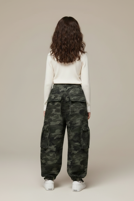 Pantalon Parachute Camouflage Cargo Ample Enfant - Vert Toile - vue 2