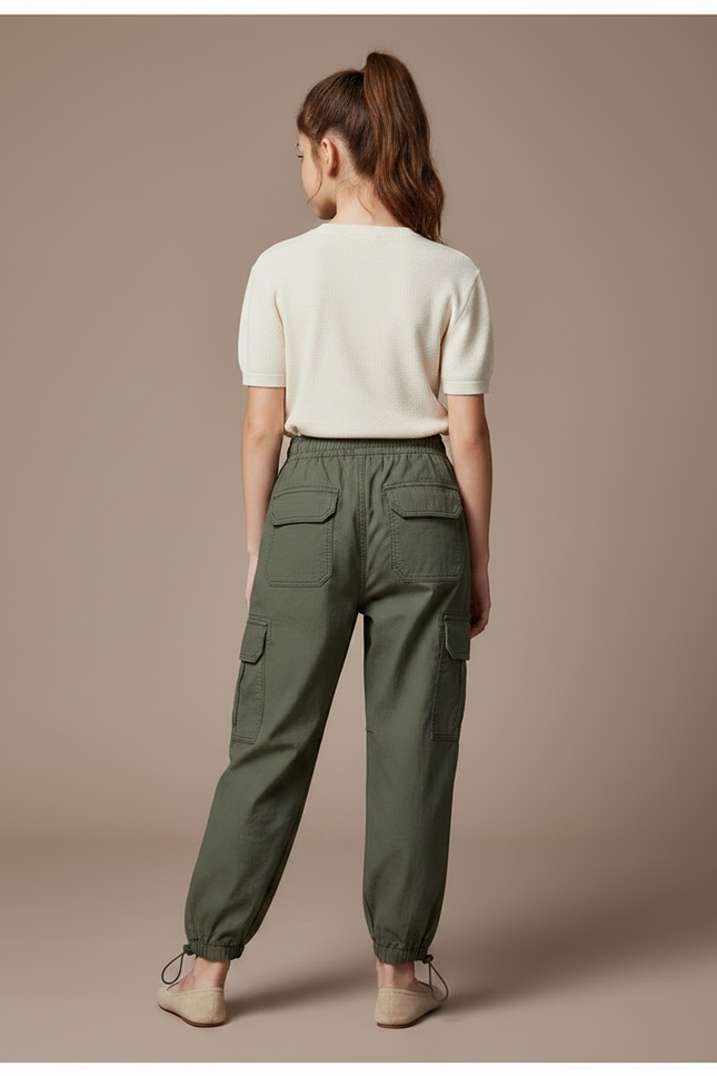Pantalon Parachute Kaki Cargo Enfant Coton Ample - vue 2