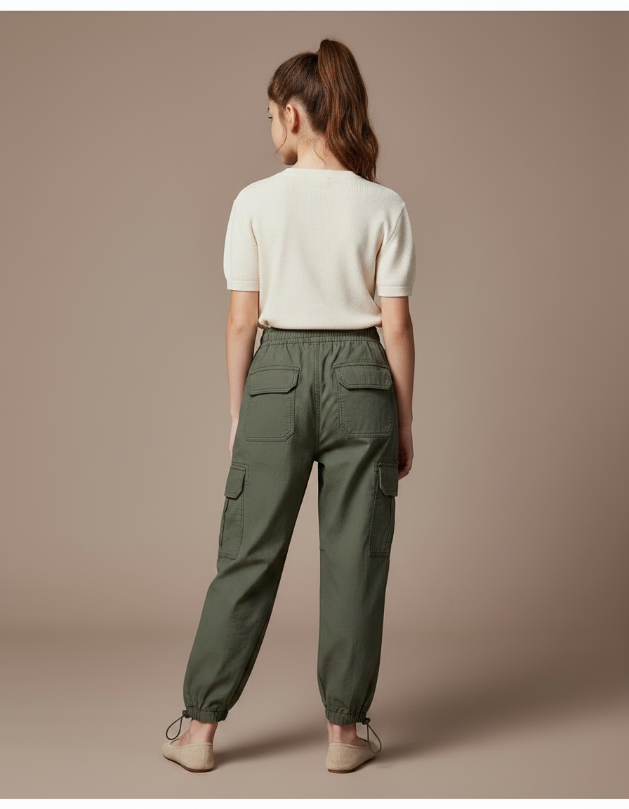 Pantalon Parachute Kaki Cargo Enfant Coton Ample - vue 2