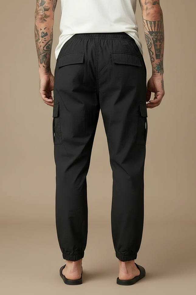 Pantalon Parachute Noir Cargo Cordon Fluide Homme - Polyester - vue 2