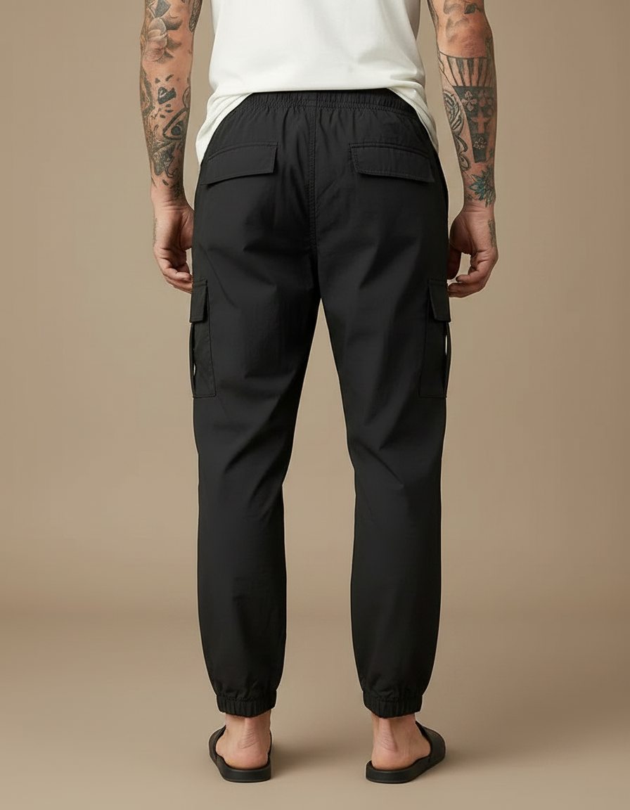 Pantalon Parachute Noir Cargo Cordon Fluide Homme - Polyester - vue 2