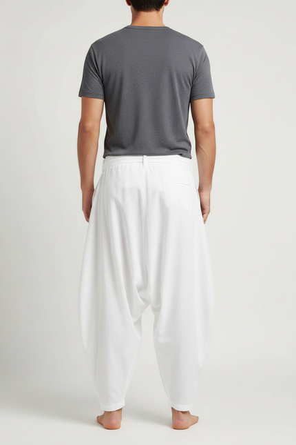 Pantalon Parachute Blanc Ample Décontracté Coton Homme - vue 2