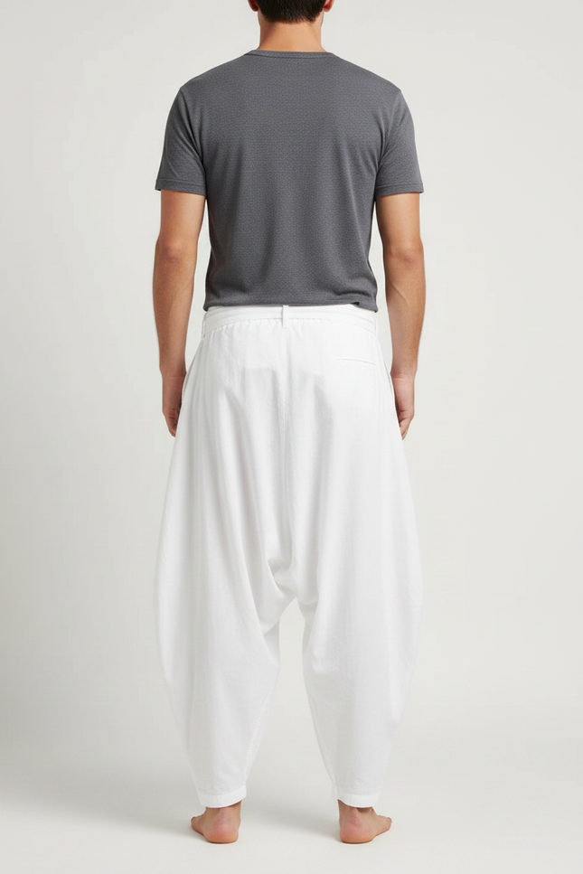 Pantalon Parachute Blanc Ample Décontracté Coton Homme - vue 2
