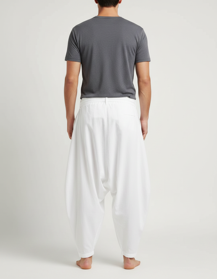 Pantalon Parachute Blanc Ample Décontracté Coton Homme - vue 2
