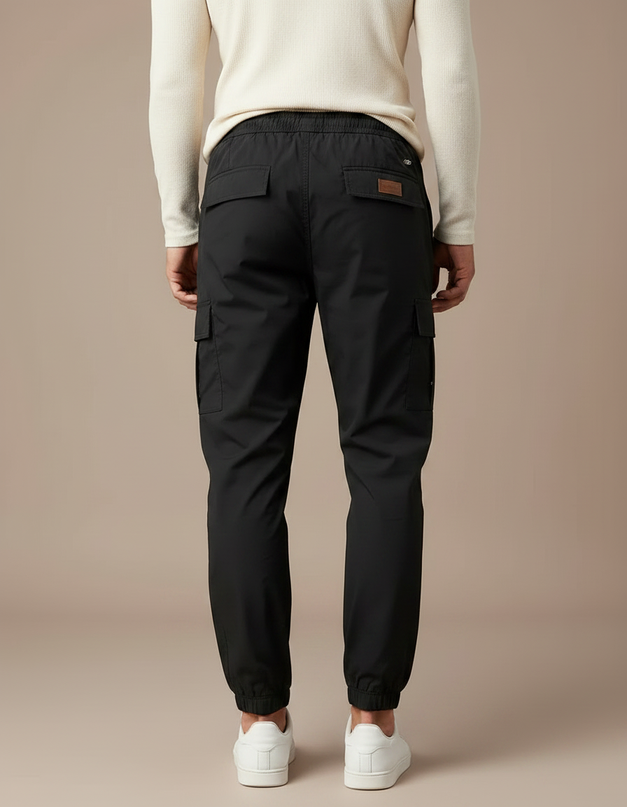 Pantalon Parachute Noir Cargo Cordon Homme - Polyester - vue 2