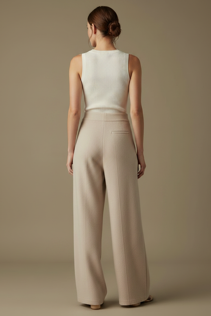Pantalon Parachute Beige Ample Laine Chaud Élégant - vue 2