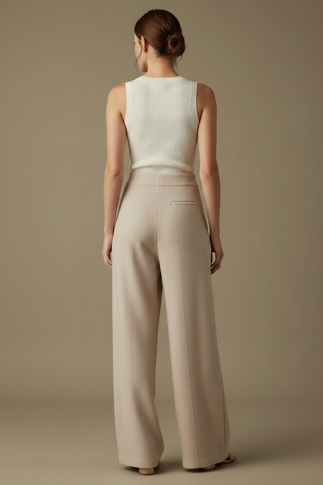 Pantalon Parachute Beige Ample Laine Chaud Élégant - vue 2