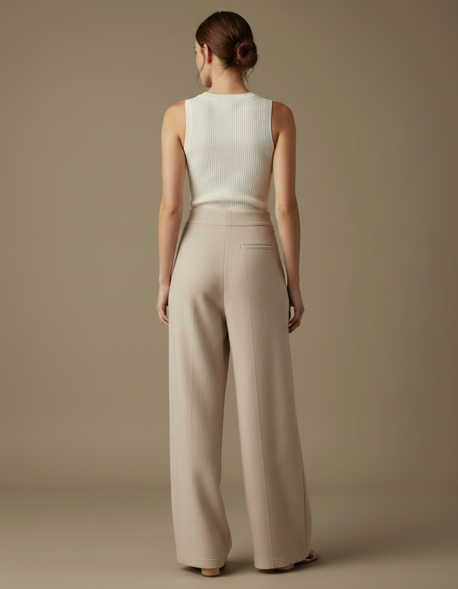 Pantalon Parachute Beige Ample Laine Chaud Élégant - vue 2