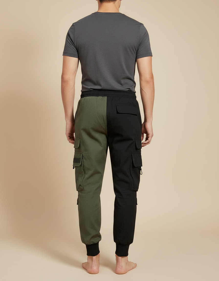 Pantalon Parachute Bicolore Cargo Imprimé Jogger Homme - Multicolore Polyester - vue 2