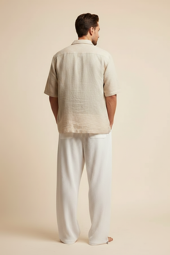 Pantalon Parachute Blanc Plissé Ample Décontracté Homme - Polyester - vue 2