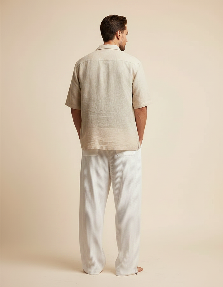 Pantalon Parachute Blanc Plissé Ample Décontracté Homme - Polyester - vue 2